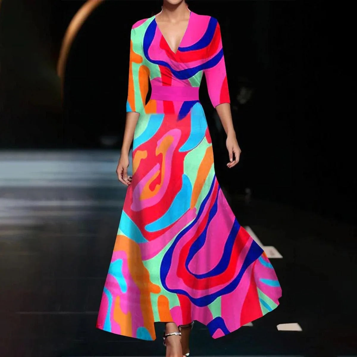 Evangeline | Elegant V-neck Flower Patterned Maxi Dress