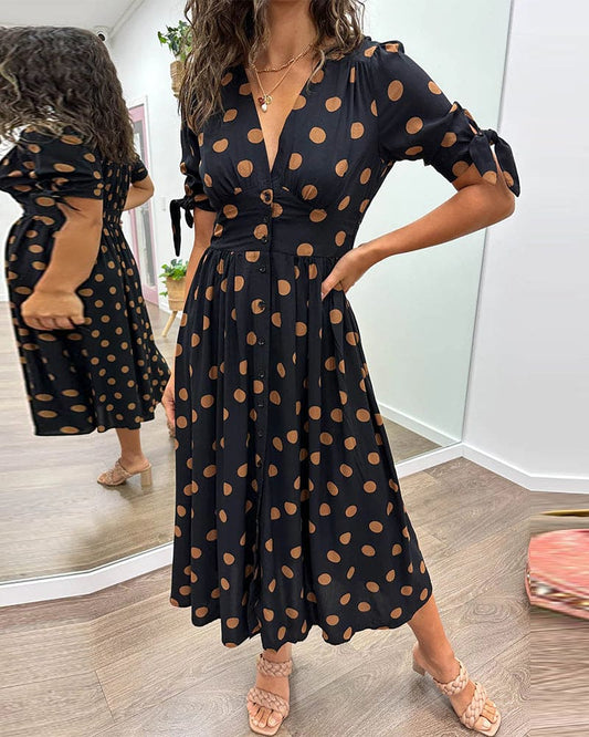 Page | Elegant Button-front with Brown Spot Dress
